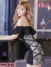 キャバドレス ミニ丈 キャバクラ セクシー Tika ティカ 胸元フリルオフショルダーサイドヌーディーチュールクロス切替タイトミニドレス