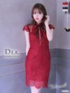 DEA.byROBEdeFLEURS ディアバイローブドフルール 高級ハイネックリボン胸元フリルオールレース膝丈タイトドレス
