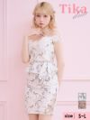 キャバドレス ミニ丈 体系カバー セクシー 花柄 キャバクラ クラブ ラウンジ 白 Tika ティカ オフショルダー立体フラワー総刺繍ペプラムビジュータイトミニドレス