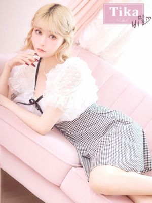 [韓国ドレス] パフスリーブレースチュールリ...