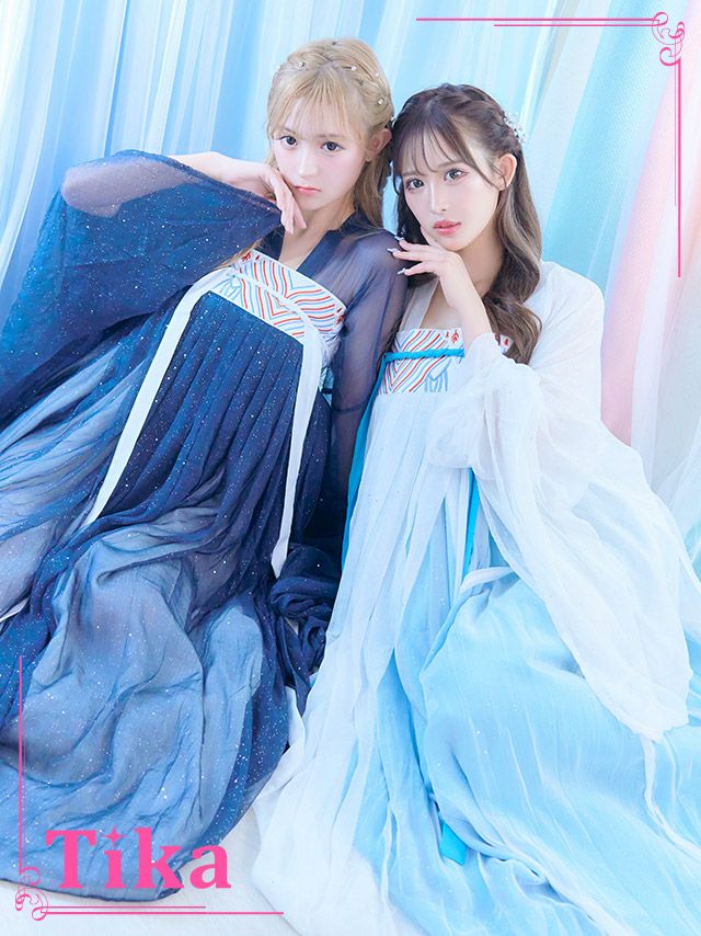コスプレ ハロウィン お化けの日 中国 衣装 民族 Tika ティカ ラメ入り漢服プリンセスチャイナドレス ハロウィンコスプレ3点セット