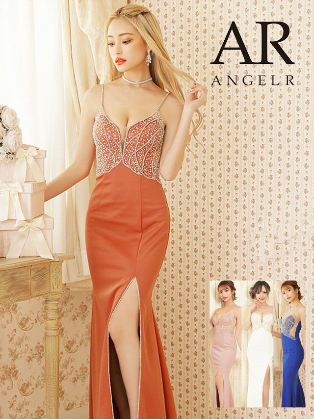 Angel-R エンジェルアール 高級Vカットビジュースパンコールデザインタイトロングドレス