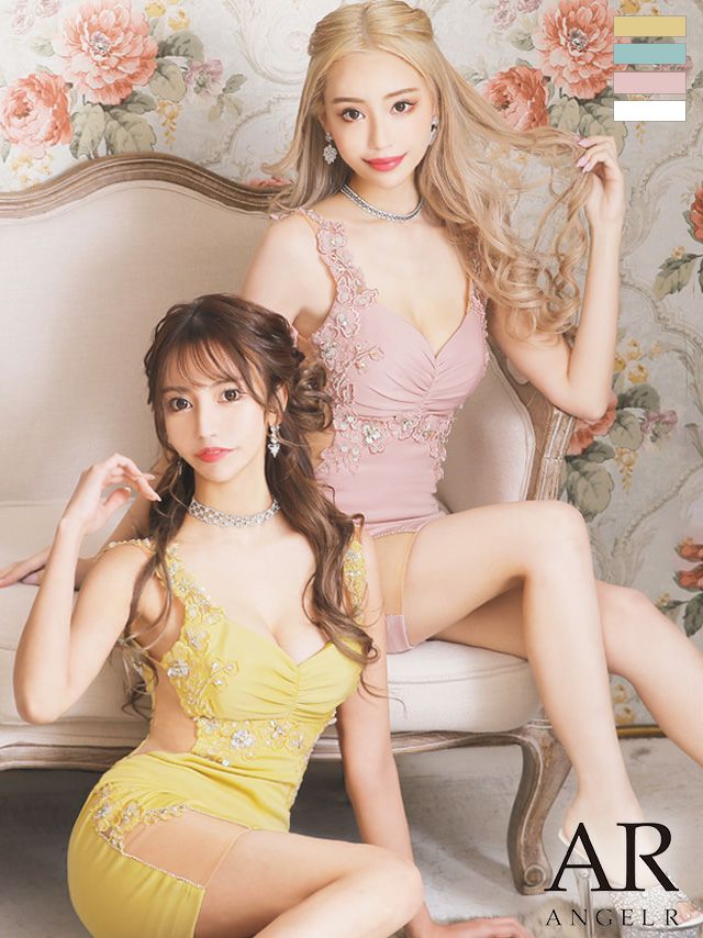 Angel-R エンジェルアール 高級フラワーバストギャザータイトミニドレス