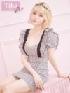 キャバドレス 韓国ドレス ミニ丈 ワンピース ワンピ キャバクラ クラブ ラウンジ Tika ティカ ギンガムチェック柄レーステープフリル袖ストレッチ半袖ガーリースタイルタイトミニドレス