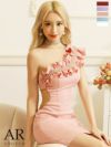 Angel-R エンジェルアール 高級パールビジュー胸元フリルデザインワンショルダーサイドカットくびれタイトミニドレス