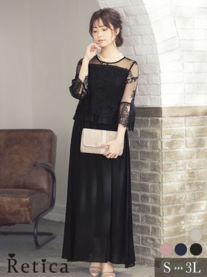 スカラップレースデザイン7部袖シフォンロング...