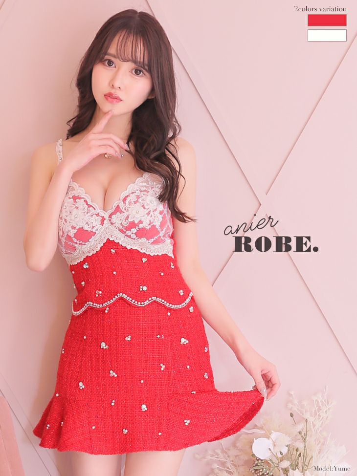 anier.ROBE アニエルローブ 高級胸元レースデザインツイードサンタキャミソールセットアップミニドレス