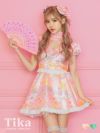 コスプレ チャイナ服 お化けの日 可愛い ミニ丈 衣装 仮装 ハロウィンコスプレ 3点set ハートカットアウトパフスリーブ花柄プリントセットアップフリルチャイナドレス