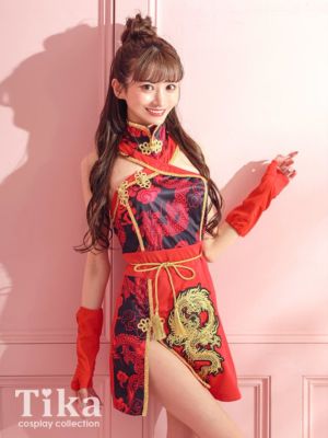 [コスプレ] ドラゴン刺繍セクシーミニカンフ...