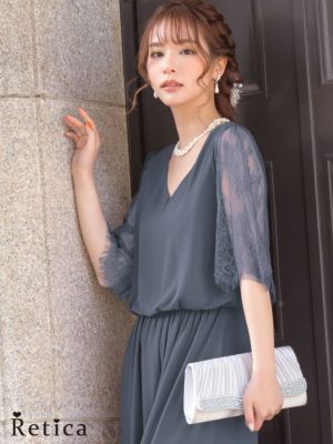 5部袖ウエスト切り替えワイドパンツシアー結婚...