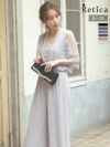 シフォンウエスト切り替えワイドパンツシアーレーススリーブ結婚式パーティードレス