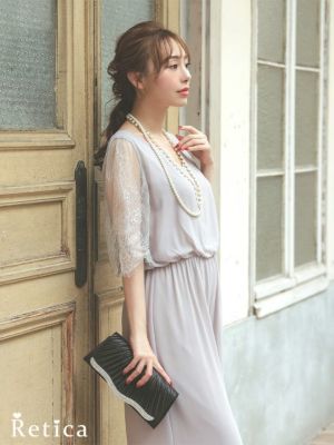 二次会におすすめオールインワン5部袖ワイドパンツ結婚式パーティードレス [Retica/レティカ]