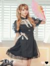 コスプレ チャイナ服 衣装 仮装　コスチューム ミニ丈 ハロウィンコスプレ 6点set ガーリーリボンCuteチャイナドレス