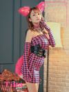 コスプレ 動物 狐 きつね 衣装 仮装 コスチューム お化けの日 ハロウィンコスプレ 6点set 千鳥格子ピンクボディコンキツネセクシーアニマル
