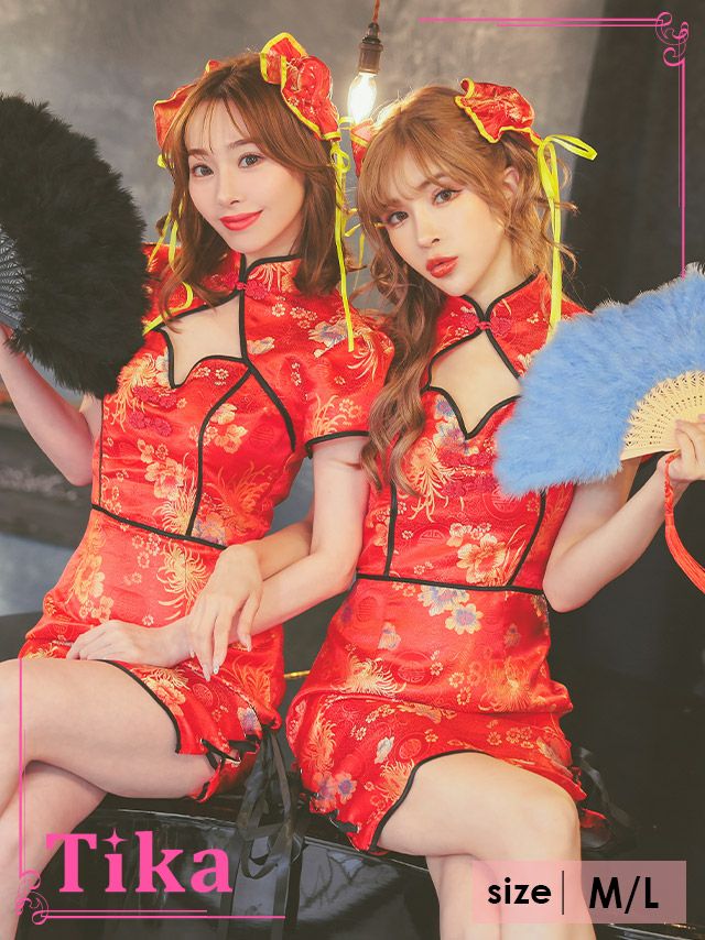 コスプレ チャイナ服 ミニ丈 衣装 仮装 コスチューム ハロウィンコスプレ 2点set 花柄サテンタイトミニセクシー映えチャイナドレス