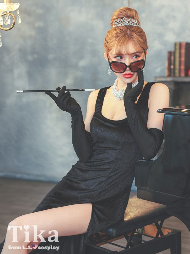 コスプレ オードリー ティファニーで朝食を 衣装 仮装 ドレス ハロウィンコスプレ7点set 個性派オードリーヘプバーンキャラクター