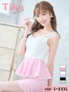 キャバドレス ミニ丈 体型カバー 大きいサイズ キャバクラ クラブ Tika ティカ ノースリーブフラワーレースペプラム切替ドット柄タイトミニドレス