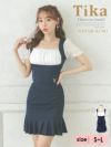 キャバドレス 韓国ドレス ワンピース 半袖 Tika ティカ シフォンパフスリーブハイウエスト切替ガーリースタイル裾フリル半袖タイトミニドレス