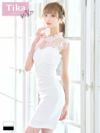キャバドレス 韓国 ミニ丈 大きいサイズ キャバクラ クラブ ワンピース Tika ティカ ハイネックシアードット柄ノースリーブフリル袖レディスタイルストレッチタイトミニドレス