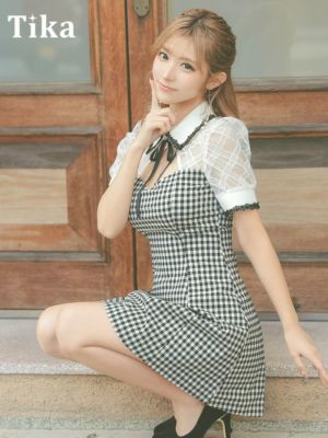 襟付き バストカット ネックリボン チェック...