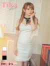 キャバドレス ミニ丈 大きいサイズ 黒 白 キャバクラ Tika ティカ ハイネックドットチュールノースリーブフリル袖くびれレースアップブローチ付きタイトミニドレス