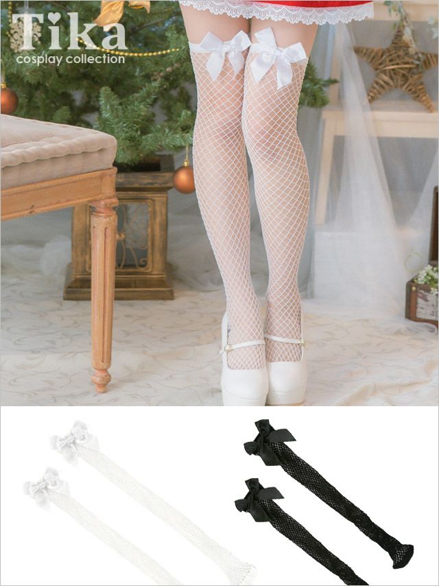 コスプレ 小物 靴下 ニーハイ ストッキング 仮装 ロング丈 リボン付き編みニーハイソックス