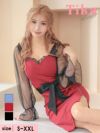 キャバドレス ミニ丈 袖あり キャバクラ 大きいサイズ Tika ティカ 長袖ドットチュールウエストリボンサイドジップタイトミニドレス