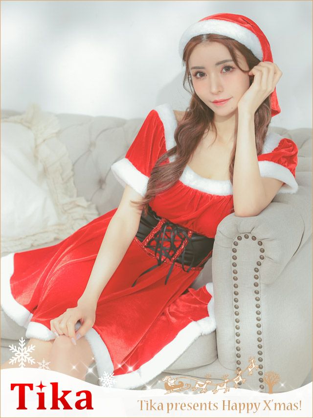 コスプレ サンタ クリスマス Tika ティカ サンタコス 2点set 2WayオフショルウエストレースアップAラインベロアクリスマスガーリーサンタコスプレ