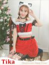 コスプレ サンタ キャット クリスマス 衣装 アニマル 仮装 Tika ティカ サンタコス 6点set オフショルブラックレースリボン猫サンタコスプレ