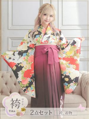 二次会におすすめ[袴] 雲に鶴はかま2点セット (二尺+袴) (りせり着用)