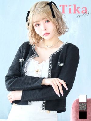 縁取りノーカラーニットボレロカーディガン (...