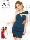 Angel-R エンジェルアール 高級バストカットサイドビジューレース切替ワンショルダータイトミニドレス