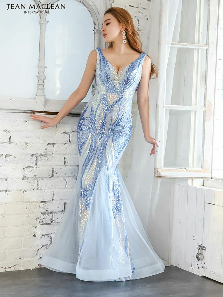 JEANMACLEAN ジャンマクレーン 高級バストカットビジュースパンコール刺繍バックレースアップノースリーブタイトロングドレス