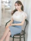 Anella アネラ レースフリル袖ハイウエスト切り替え膝丈タイト韓国ドレス (Sサイズ～Lサイズ) (森咲智美 キャバ韓国ドレス着用)