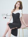 Anella アネラ バイカラーワンショルダーリボンウエストベルトデザイン膝丈タイト韓国ドレス (Sサイズ～Lサイズ) (一条響 キャバ韓国ドレス着用)