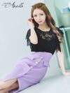 Anella アネラ フリル袖刺繍レースフロントボタンウエスト切替デザイン膝丈タイト韓国ドレス (Sサイズ～Lサイズ) (一条響 キャバ韓国ドレス着用)