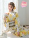 浴衣 レディース セット 半幅帯 古典 レトロ モダン 簡単 Tika ティカ ベージュ地×水彩ポピー ゆかた3点セット