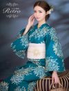 浴衣 レディース セット レトロ 古典 花火大会 Tika ティカ ターコイズに大輪花火 ゆかた3点セット