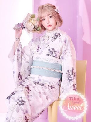 [浴衣] SWEET 白地にニュアンス牡丹 ...