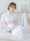 浴衣 レディース セット 高級 可愛い Tka ティカ くすみピンク地にレース小花 ゆかた3点セット