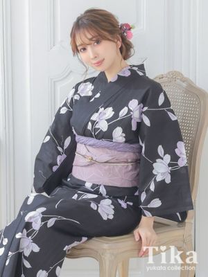 [浴衣 選べる帯] 黒地にグラデーション菖蒲...