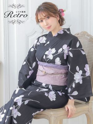 [SALE] [浴衣 選べる帯] 黒地にグラ...
