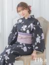 浴衣 レディース セット あやめ 古典 レトロ 高級 Tika ティカ 黒地にグラデーション菖蒲 ゆかた3点セット