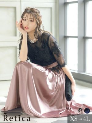 フラワー刺繍シースルー5部袖サテン膝下結婚式...