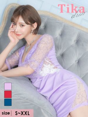 フラワー刺繍レース切替サイドシアー袖ありタイ...