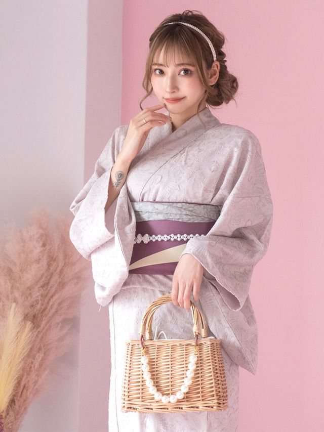 浴衣 レディース セット 高級 下駄 作り帯 平帯 古典 Tika ティカ スモーキーピンク×フラワーシフォン ゆかた3点セット