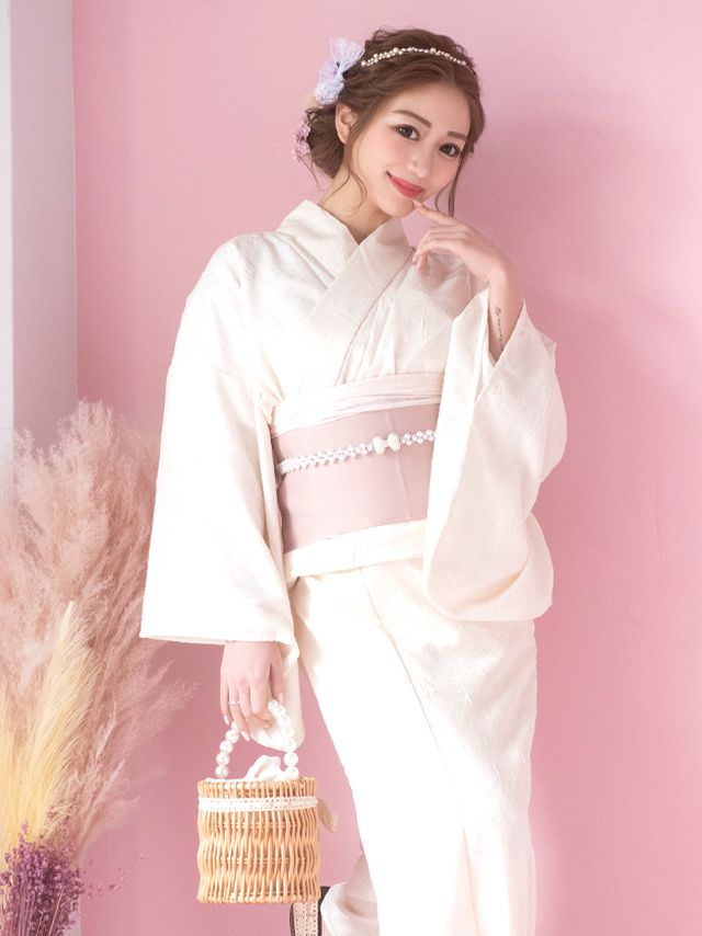 浴衣 レディース 高級 セット 作り帯 下駄 古典 白 Tika ティカ アイボリーフラワーシフォン ゆかた3点セット