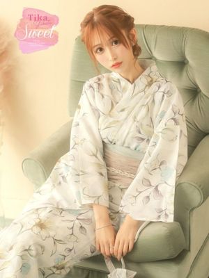 [浴衣] SWEET 白地に水彩多種フラワー...