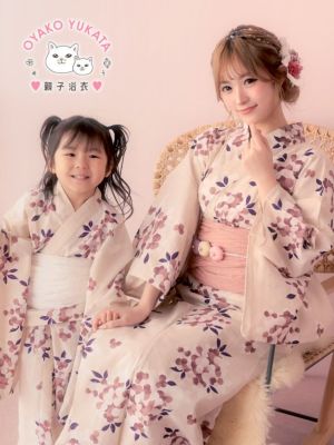 [浴衣] 親子でお揃い クリーム地に山桜 ゆ...