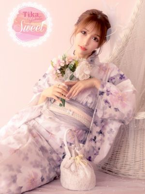 [浴衣] SWEET 白地にニュアンス水彩フ...